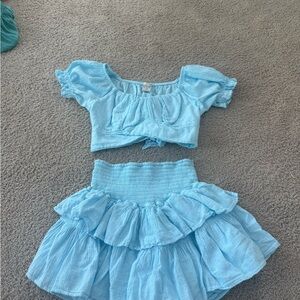 Light Blue Ruffle Skirt Set - Women's Two-Piece